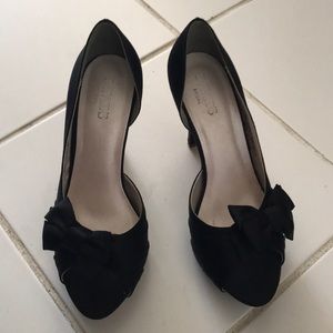 David’s Bridal black peep toe satin heels
